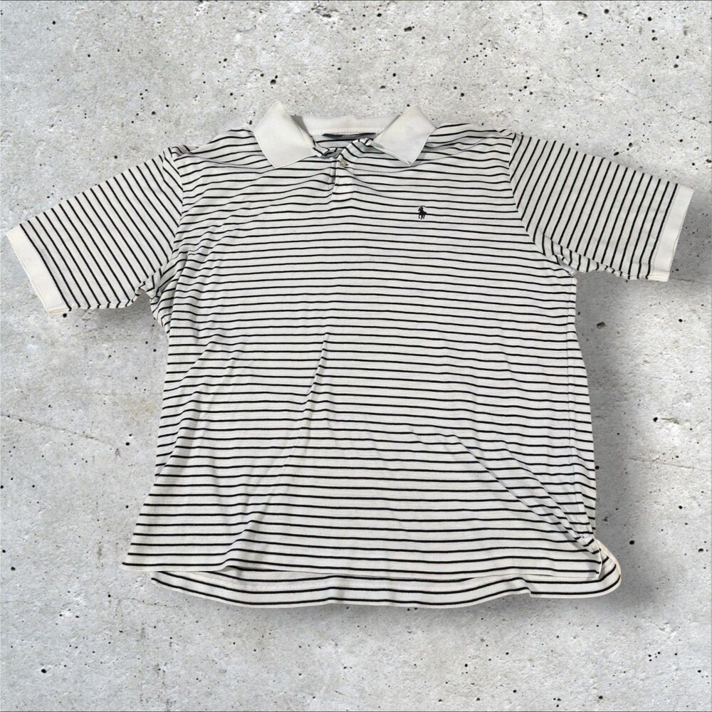 Vintage Polo Golf Ralph Lauren Pima Cotton Striped Polo Shirt Mens XL Light Blue